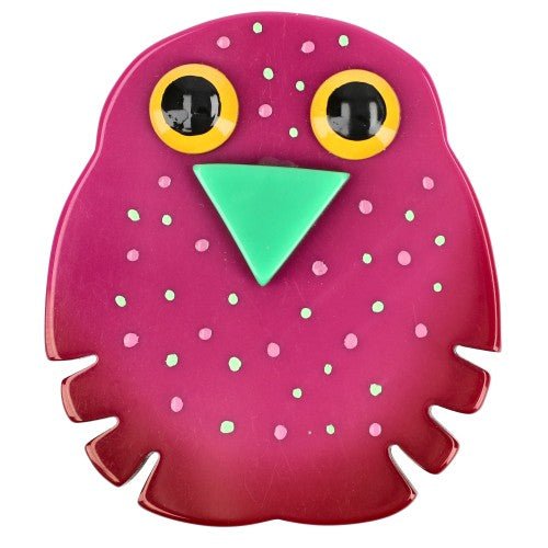 Cyclamen Pink Kiko Owl Brooch - Galalith – Vintage Jewelry - handcrafted by Pavone by Pavone