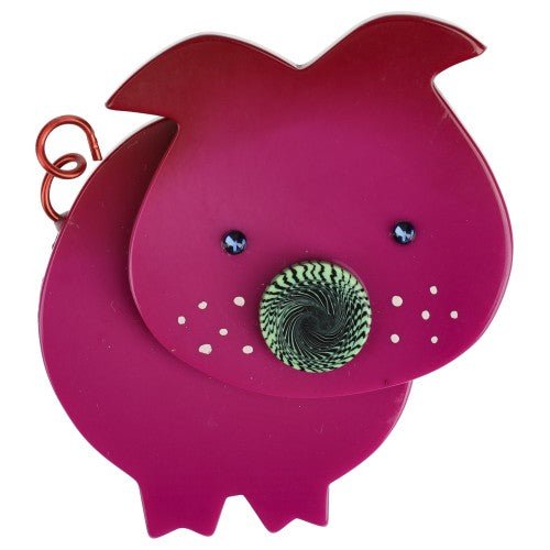 Cyclamen Pink Pig Brooch GM - Galalith – Vintage Jewelry - handcrafted by Pavone by Pavone