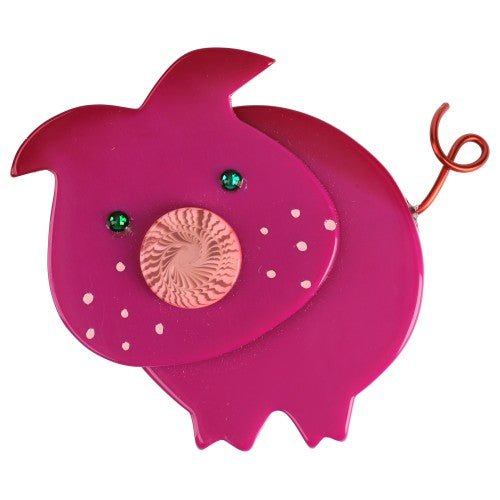 Cyclamen Pink Pig Brooch with pink nose MM - Galalith – Vintage Jewelry - handcrafted by Pavone by Pavone
