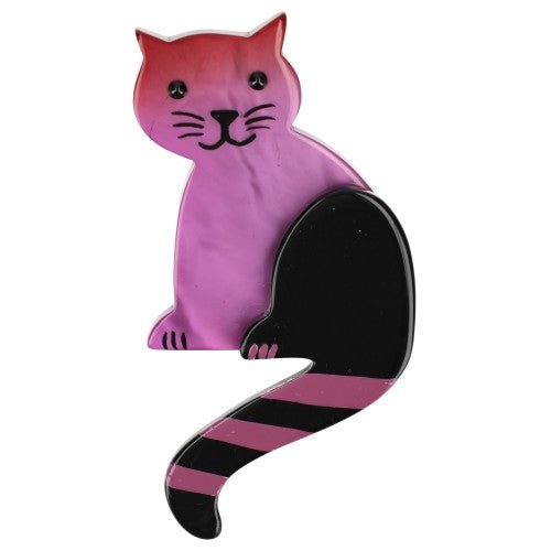 Cyclamen Pink Striped Tail Cat Brooch - Galalith – Vintage Jewelry - handcrafted by Pavone by Pavone