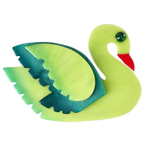 Anise And Emerald Green Swan Bird Brooch handcrafted by Pavone by Pavone