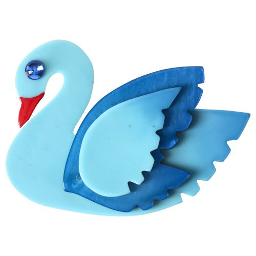 Azur Blue and Blue Swan Bird Brooch