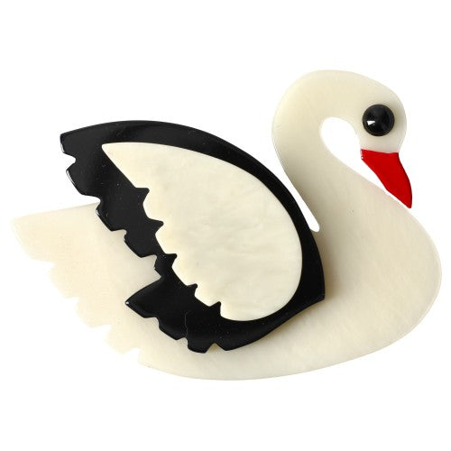White and Black Swan Bird Brooch