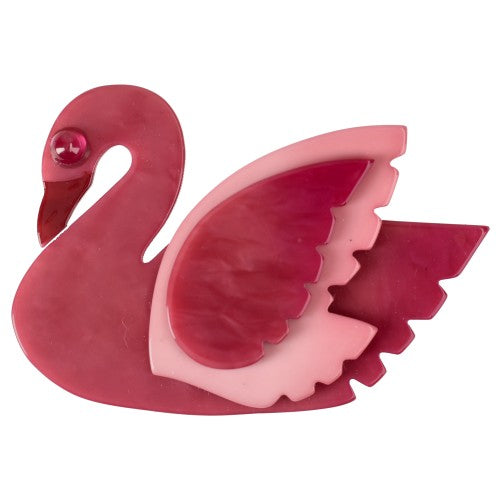 Raspberry Pink and Light Pink Swan Bird Brooch