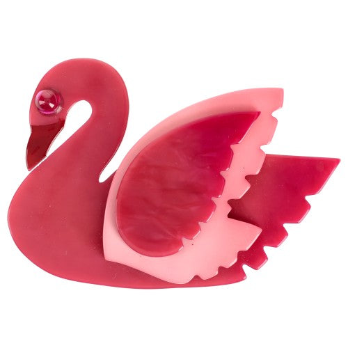 Rosewood and Light Pink Swan Bird Brooch