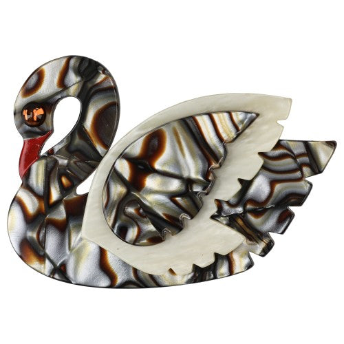 Mica and White Swan Bird Brooch