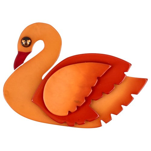 Orange and Ginger Swan Bird Brooch