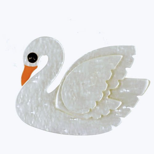 Pearly White and Orange Swan Bird Brooch - Galalith – Vintage Jewelry - handcrafted by Pavone by Pavone