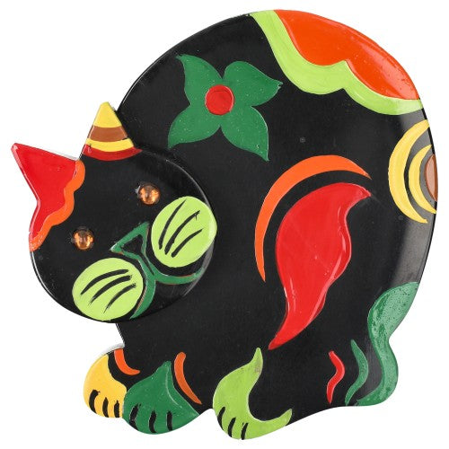 Black and Multicolored Sitting Cat Decor Brooch (1)