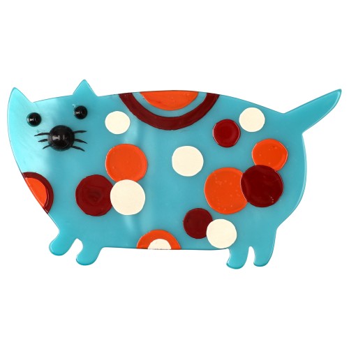 Turquoise with Dots Decor Cat Brooch