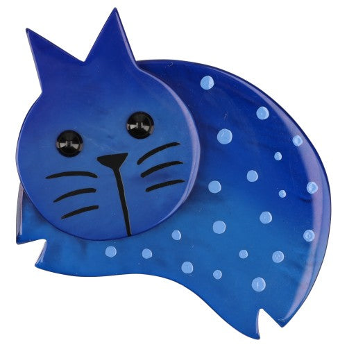 Blue Polka Dot Plump Cat Brooch