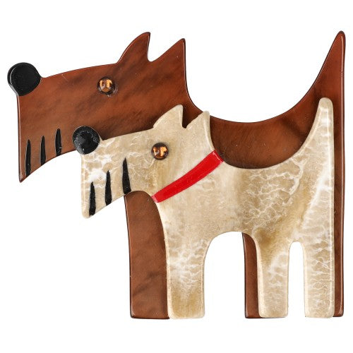 Ginger Brown and Light Beige Double Dog Brooch 