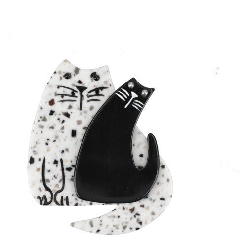 Dotted White and BlackCat Couple Brooch handcrafted by Pavone by Pavone