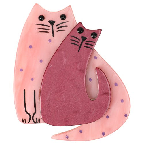 Pink and Cyclamen Mom and Baby Cat Brooch