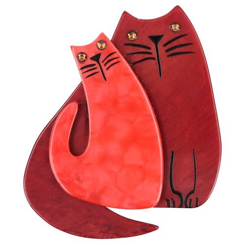 Carmin Red and red Cat Couple Brooch - Galalith – Vintage Jewelry - handcrafted by Pavone by Pavone