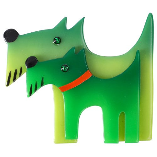 Anise and Mint Green Double Dog Brooch