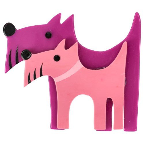 Cyclamen and Candy Pink Double Dog Brooch - Galalith – Vintage Jewelry - handcrafted by Pavone by Pavone