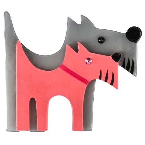 Grey and Candy Pink Double Dog Brooch - Galalith – Vintage Jewelry - handcrafted by Pavone by Pavone