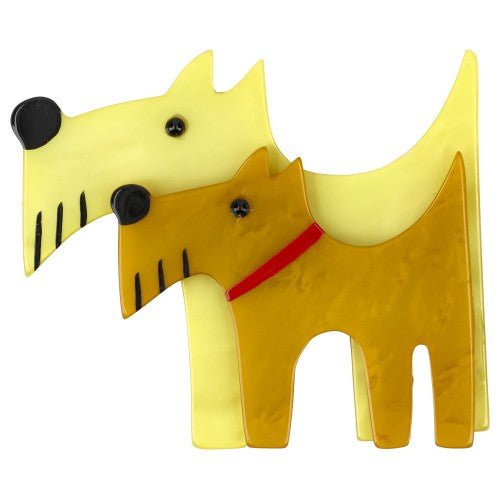 Lemon and Ocher yellow Double Dog Brooch - Galalith – Vintage Jewelry - handcrafted by Pavone by Pavone