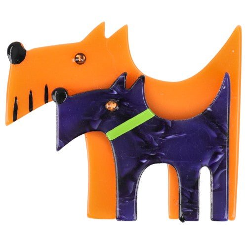 Orange and Veined Purple Double Dog Brooch - Galalith – Vintage Jewelry - handcrafted by Pavone by Pavone