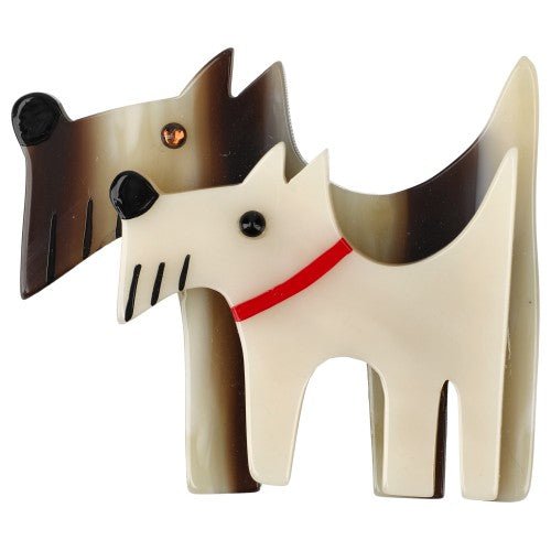 Beige and Brown striped Double Dog Brooch - Galalith – Vintage Jewelry - handcrafted by Pavone by Pavone