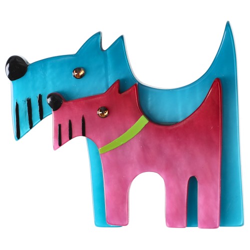Turquoise and Pink Double Dog Brooch