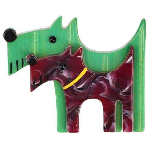  Green and Purple Double Dog Brooch