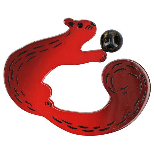 Ginger Brown Squirrel Brooch with Brow-Blue Tassel