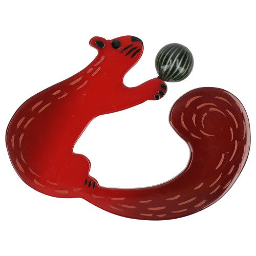 Ginger Brown Squirrel Brooch with Striped Tassel