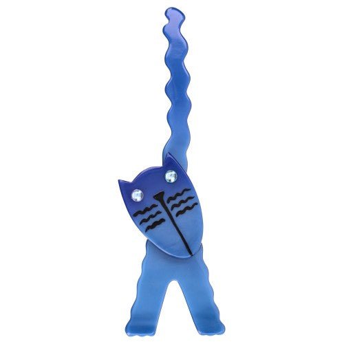 Blue Eiffel Cat Brooch with blue eyes - Galalith – Vintage Jewelry - handcrafted by Pavone by Pavone
