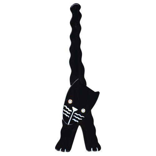 Black Eiffel Cat Brooch With Crystal Eyes - Galalith – Vintage Jewelry - handcrafted by Pavone by Pavone