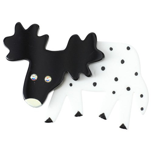 White Reindeer Brooch with polka dots and Black