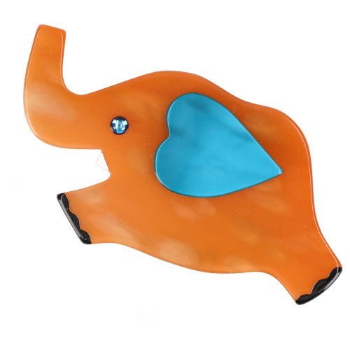 Clouds Orange and Turquoise Elephant Heart Brooch