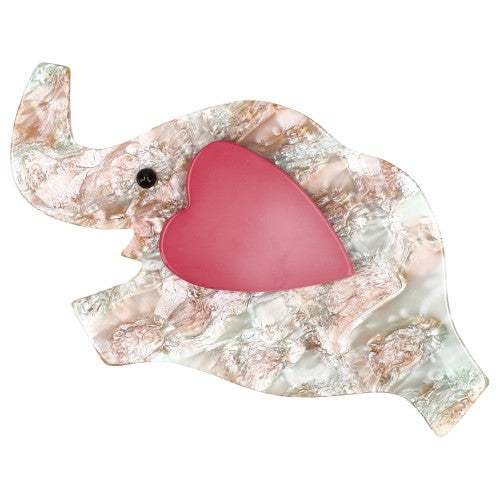 Boreal Cream with an pink Ear Elephant Heart  Brooch