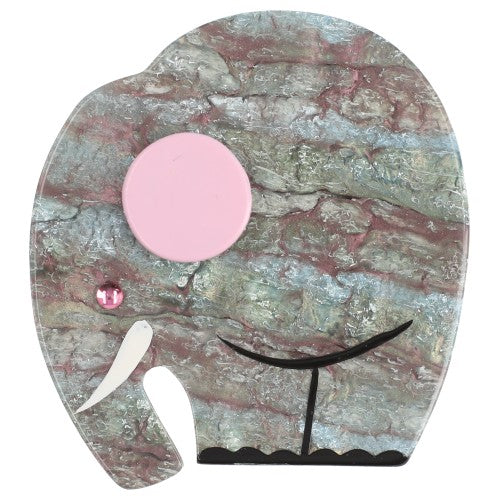 Mineral Elephant Brooch with a pink Ear