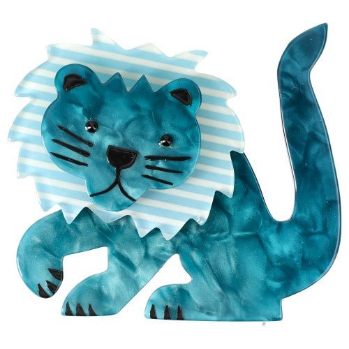 Emerald and Striped Azur Leo Lion Brooch - Galalith – Vintage Jewelry - handcrafted by Pavone by Pavone