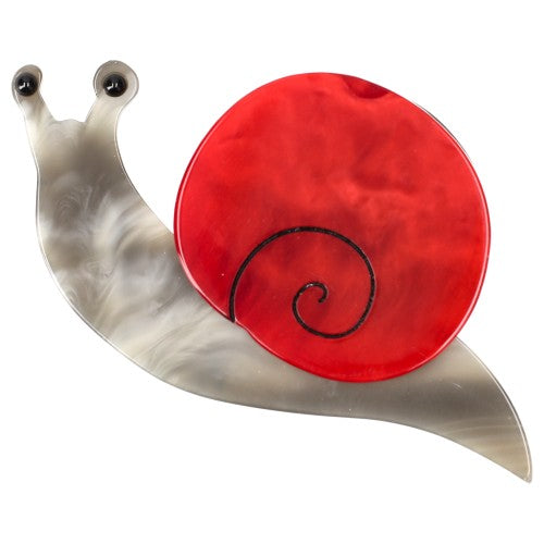 Red and Beige Snail Brooch