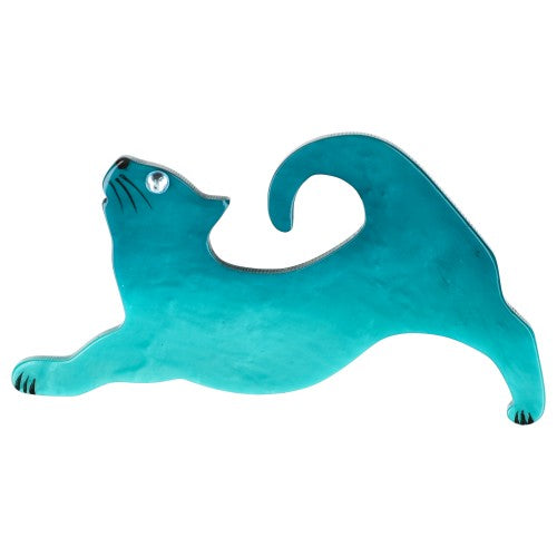 Turquoise Blue  Stretched Cat Brooch 
