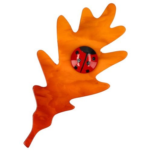 Veined Orange and Red Oak Leaf Brooch - Galalith – Vintage Jewelry - handcrafted by Pavone by Pavone
