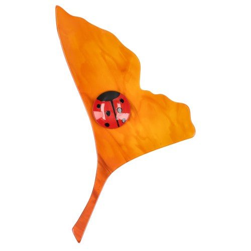 Veined Orange Profil Ginko Leaf Brooch - Galalith – Vintage Jewelry - handcrafted by Pavone by Pavone