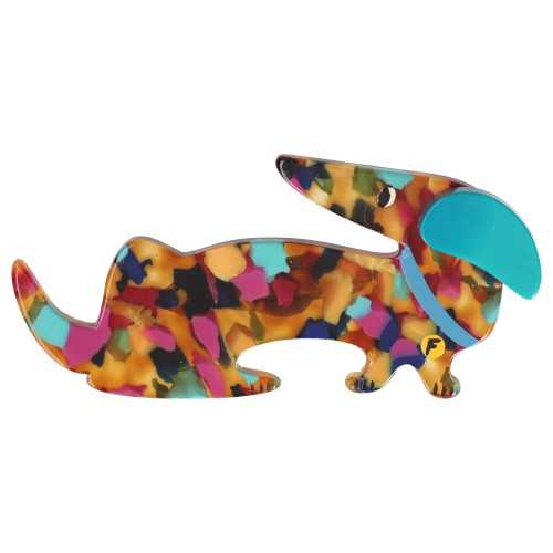 Confetti and Turquoise Dachshund Fifi Dog Brooch