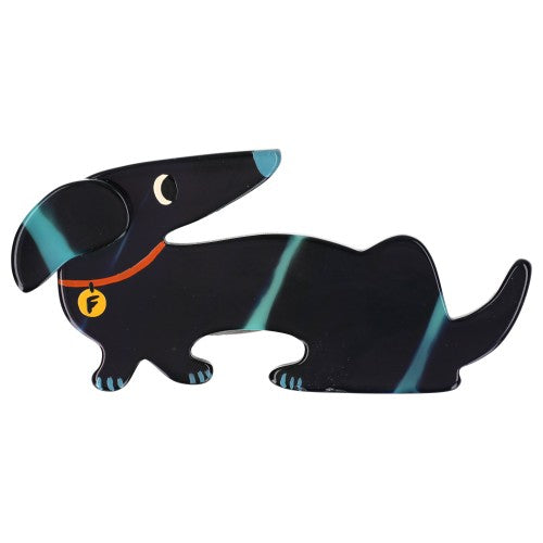 Navy and Turquoise Dachshund Fifi Dog Brooch