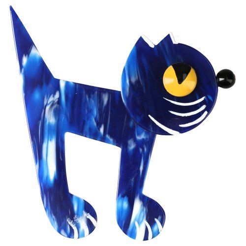 Flamed Blue and White Musico Cat Brooch (right) - Galalith – Vintage Jewelry - handcrafted by Pavone by Pavone
