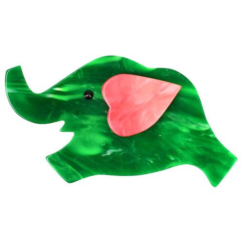 Flamed Green Elephant Heart Brooch - Galalith – Vintage Jewelry - handcrafted by Pavone by Pavone