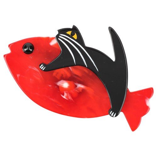 Flamed Red and Black Sinbad Cat Brooch (small size) - Galalith – Vintage Jewelry - handcrafted by Pavone by Pavone