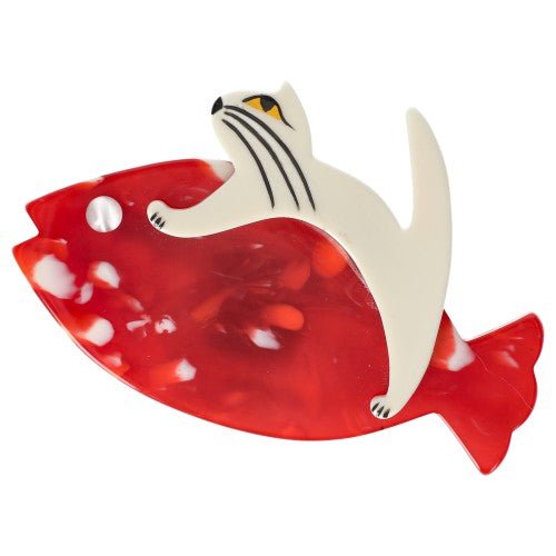 Flamed Red and White Sinbad Cat Brooch (small size) - Galalith – Vintage Jewelry - handcrafted by Pavone by Pavone