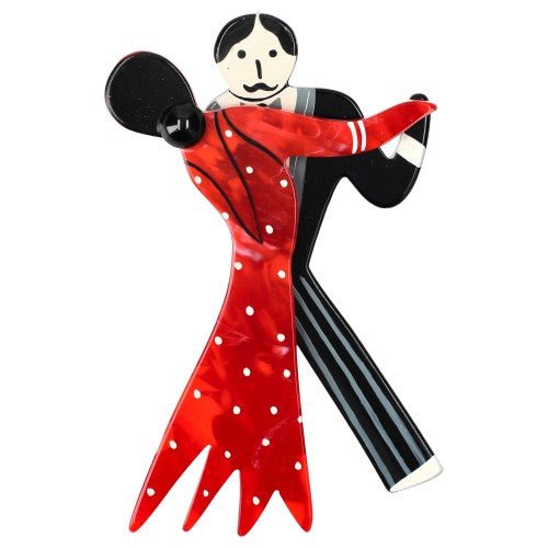 Flamed Red Flamenco Dancers Brooch - Galalith – Vintage Jewelry - handcrafted by Pavone by Pavone