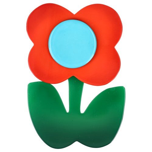 Scarlet Red and Aquamarine Blue Anemone Flower Brooch - Galalith – Vintage Jewelry - handcrafted by Pavone by Pavone
