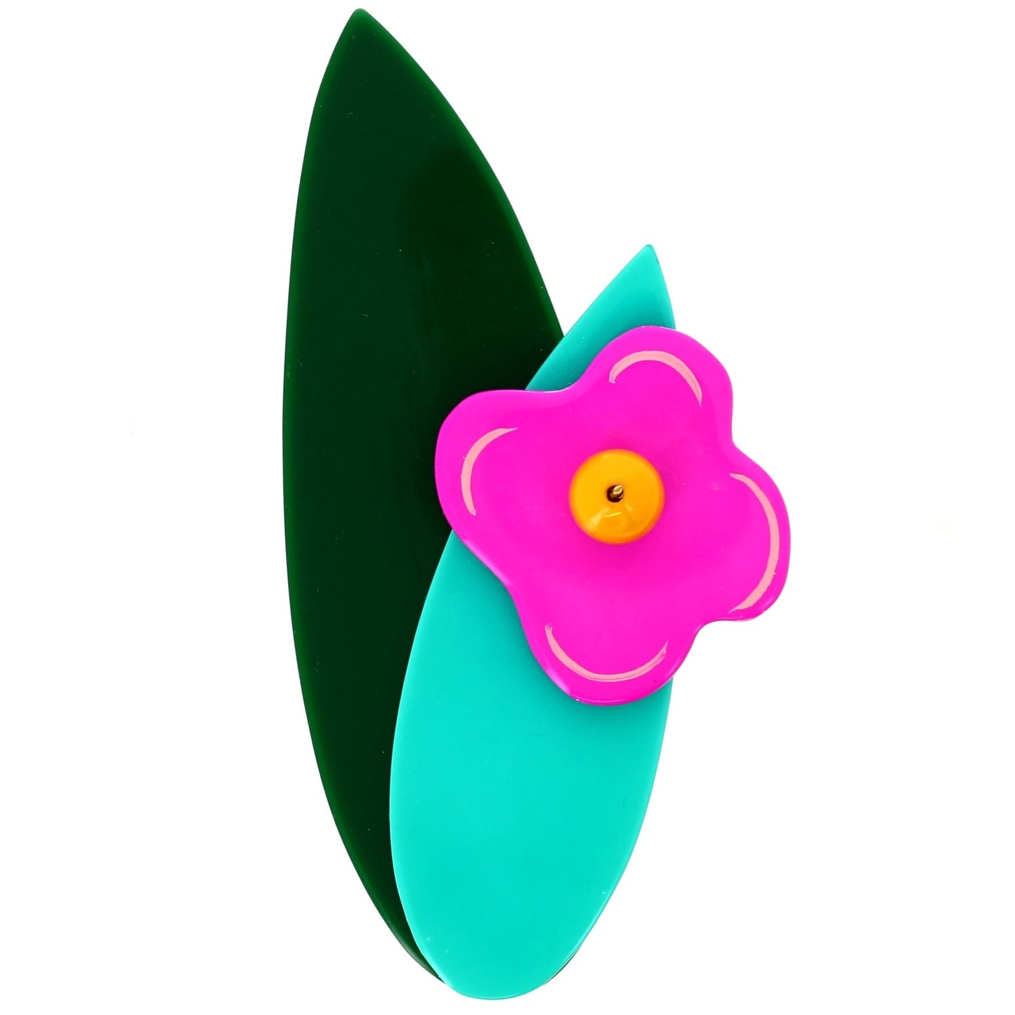 Flower Brooch (fuchsia, lagoon, fir) - Galalith – Vintage Jewelry - handcrafted by Pavone by Pavone