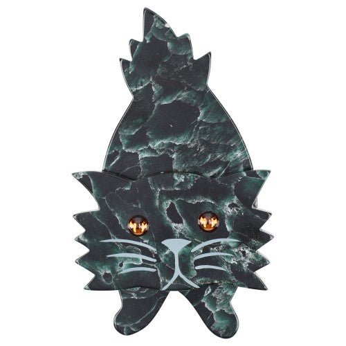 Forest Green Veined Roc Cat Brooch - Galalith – Vintage Jewelry - handcrafted by Pavone by Pavone